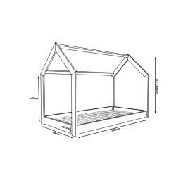 Lit maison en bois de pin naturel brut 160x80 cm Lit maison en bois de pin naturel brut 160x80 cm